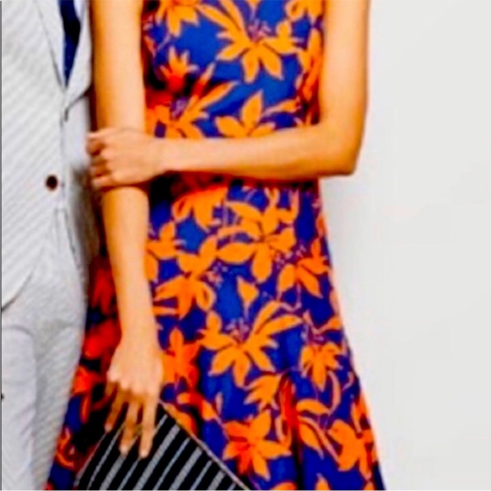 J.Crew Blue Orange Floral Fit & Flare Dress Size 4 Wedding Guest Summer Party